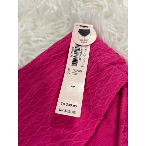 Victorias Secret Mid Rise Pink Textured Bikini Bottom S/P - Picture 5 of 10